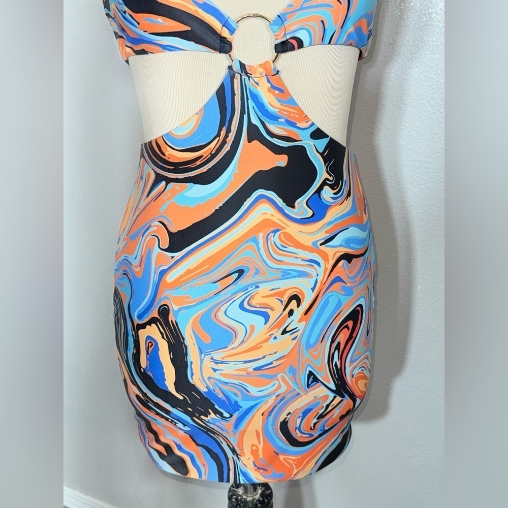 White Fox Boutique Like No Other Mini Dress size small orange/blue/black - Picture 10 of 14